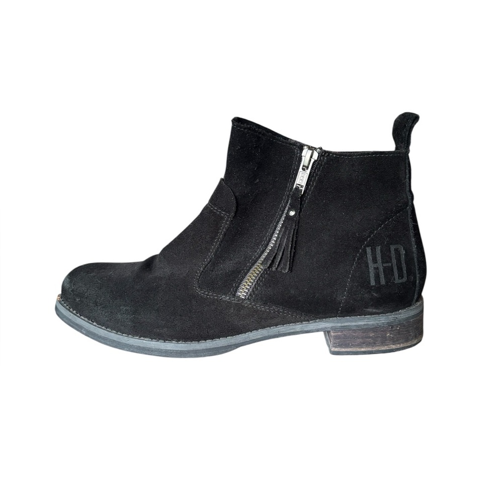 Harley-Davidson Black Suede Side-Zip Ankle Boots HD Logo on Side Women’s Sz 8‎